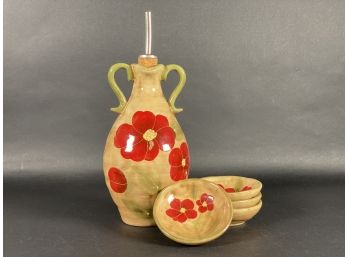 A Pretty Ceramic Oil Cruet & Matching Bowls