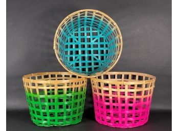 Three Open-Weave Baskets In Natural & Bright Colors