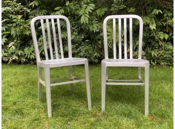 A Great Pair Of Aluminum Slat-Back Side Chairs