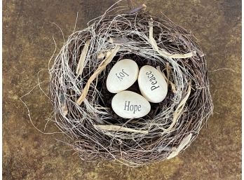 A Super Charming Bird's Nest With Peace, Hope & Joy Eggs