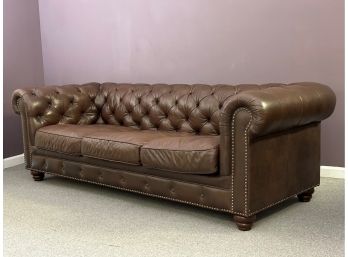 A Classic Leather Chesterfield Sofa, Button-Tufted With Nailhead Trim