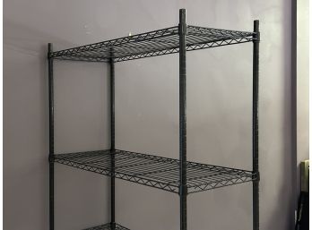 A Five-Shelf Black Wire Metal Shelving Unit, 6' Tall