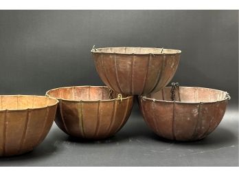 Four Vintage Copper Planters With A Great Aged Patina