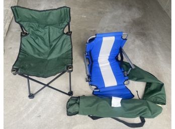 2 Green Bag Chairs And Bleacher Chair