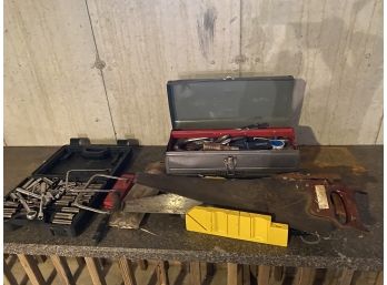Metal Tool Box Full Of Tools, Ratchet Set And More