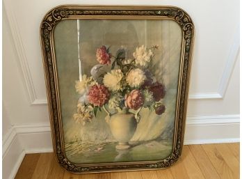 Antique Floral In Gold Frame With Green Leaves
