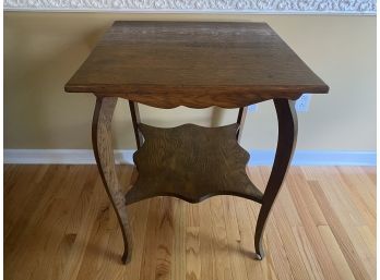 Antique Oak Side Table With Scalloped Trim