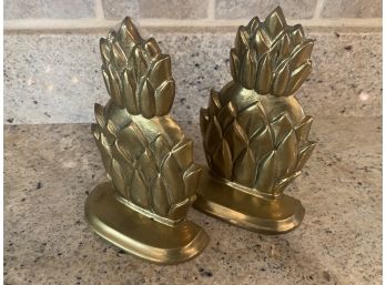 Pair Solid Brass Pineapple Bookends