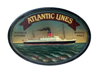 Reproduction - 2Dimensional ' Atlantic Lines' Oval Wooden Ship Sign