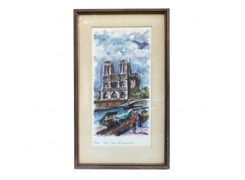 Notre Dame Print Framed Behind Glass