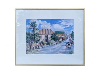 Josey Hill Houses - Jim Walker Barbados Print - Framed Behind Glass