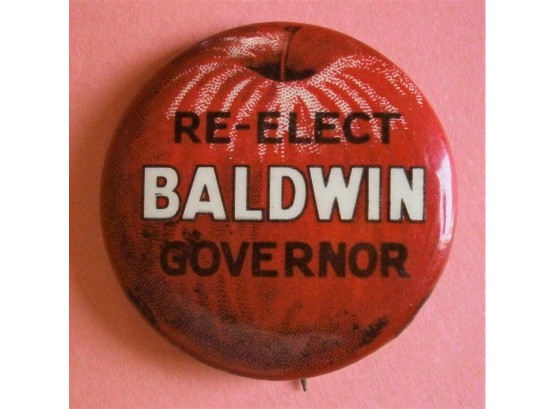 1940's Celluloid 'RE-ELECT BALDWIN GOVERNOR' Pinback Button