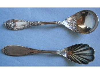 Two Antique Silverplate Sugar Spoon
