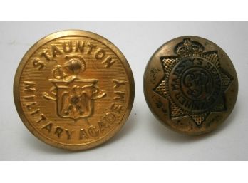 (2) Vintage Military Brass Buttons