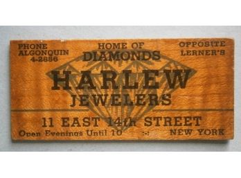 Vintage HARLEW JEWELERS  NY City Advertising Ruler