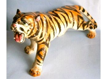 Large Mid-Century Hand Painted Porcelain Tiger