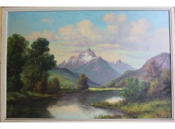 J Craig Signed Large Landscape Oil Painting In Gilt Frame