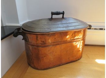 Vintage Copper Tub Boiler With Lid And Fireplace Accessories