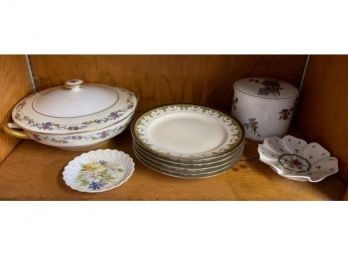 Limoges Plates, Casserole, Covered Jar, And Two Dishes