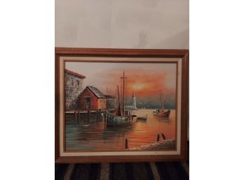 Oil Painting On Canvas Boats At Sunrise