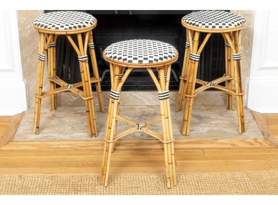 Trio Of French Bamboo Bistro Style Stools