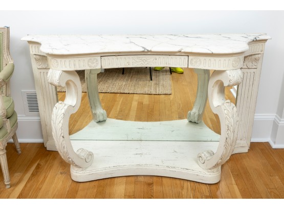 19th Century Painted Console Table With Marble Top