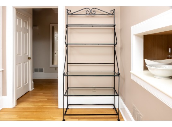 Wrought Iron Bakers Rack With Glass Shelving