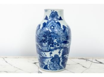 Chinese Blue And White Landscape Vase
