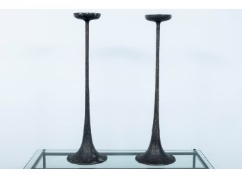 Pair Of Tapered Iron Candle Holders