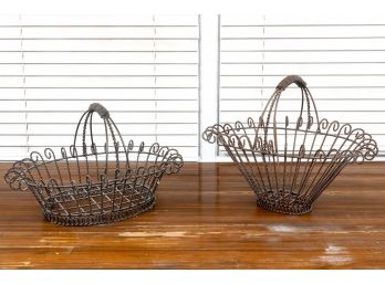 Antique French Provincial Country Farmhouse Wire Harvest Baskets -a Pair