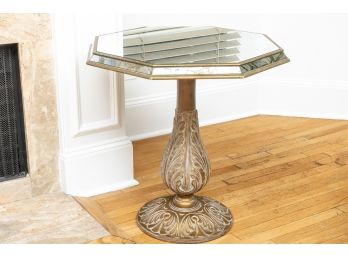 Carved Gilt Pedestal Table With Beveled Mirror Top