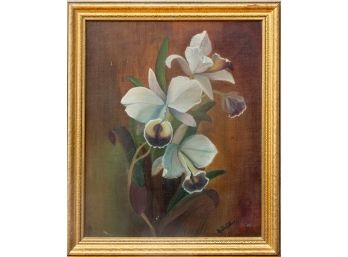 Gilt Framed Floral Painting On Canvas Signed M Fitz Gibbon