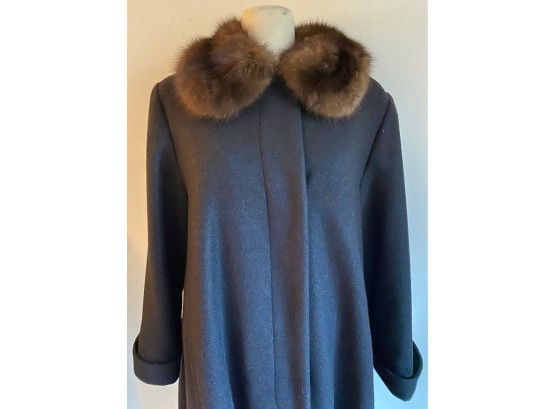 Custom Made Genuine Fur Collared & Lined Women's Coat, Size 8