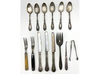 Set Oxford Teaspoons & Mixed Silver Plate Cutlery By Cafe Savarin, Peerless & More (14 Pieces)