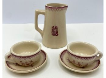 Vintage Moulin Roty Miniature Tea Set: 2 Cups With Saucers & Creamer