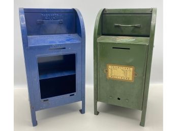 2 Vintage Metal Mailbox Banks