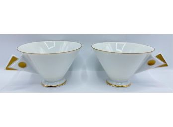 Pair Mikasa Art Deco Gold Mugs With Gold Accents, Japan