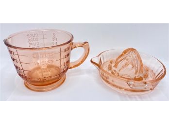 Vintage Pressed Glass 2 Cup Measuring Cup & Citrus Juice Maker Reamer