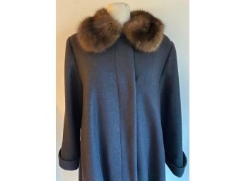 Custom Made Genuine Fur Collared & Lined Women's Coat, Size 8