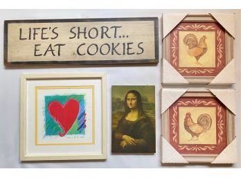 Wood Cookie Plaque, Love Arts Print, New Chicken Prints & Mona Lisa On Canvas