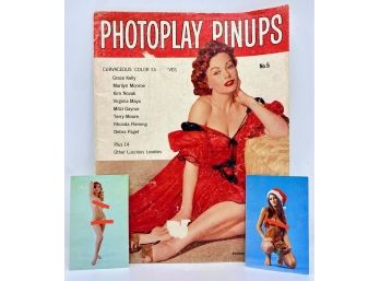 Vintage 1955 Photoplay Pin-Up Magazine With Most Famous Actresses & 1971 Cards From The Ball, A Private Club