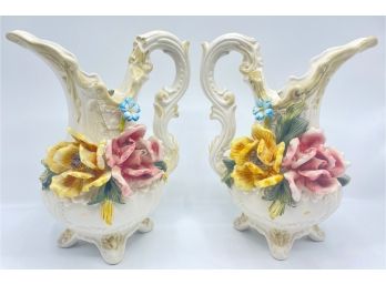2 Antique Capodimonte Hand Made Porcelain Pitchers Circa 1771-1834, Italy
