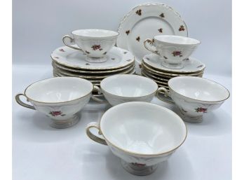 Vintage Bavaria China From Western Germany With Gold Accents: 9 Plates, 8 Saucers & 6 Mugs