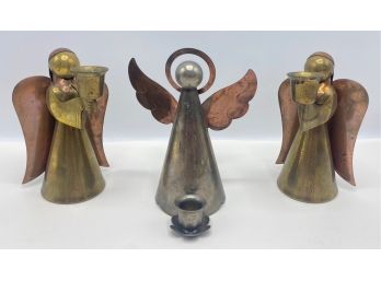 3 Vintage Mixed Metal Angel Candle Holders