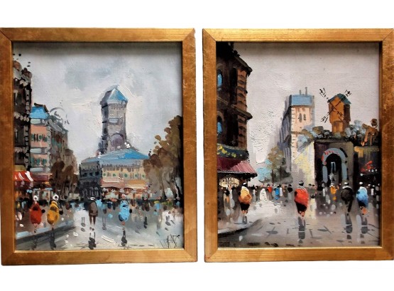 Listed Artist Antonio DeVity (1901-1993) Pair European Street Scene Oil Paintings