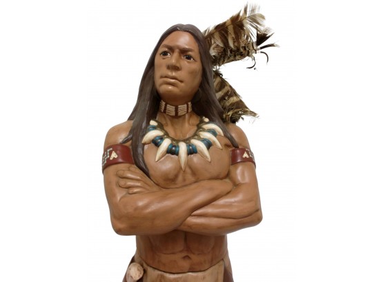 Vintage 1970s Hand Painted Ceramic 3 Ft Native American Indian Warrior Statue