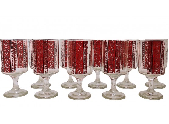 Set Of 10 Vintage Mid Century Egyptian Revival Stemmed 6 1/2' Wine Glasses