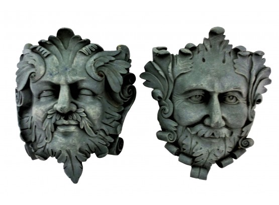 Pair Of Plaster  Bacchus Head Bust Wall Pocket Sculptures