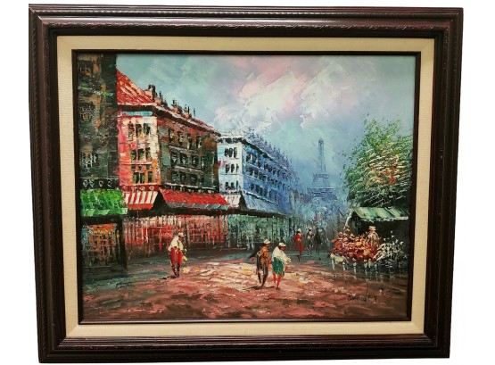 Signed Burnett French Impressionist Paris Street Scene Oil Painting