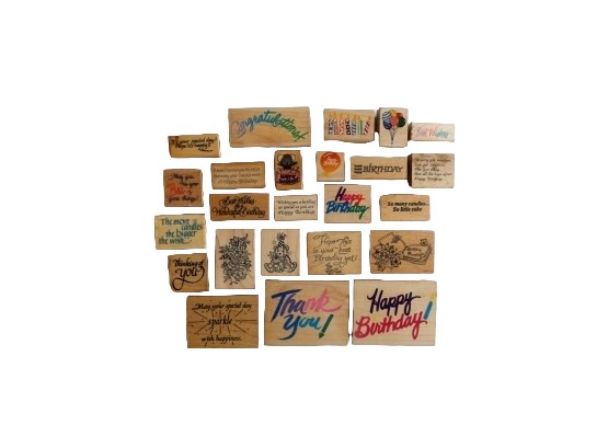 Lot Of 24 Unused Crafting HAPPY BIRTHDAY Wood Mounted Rubber Stamps